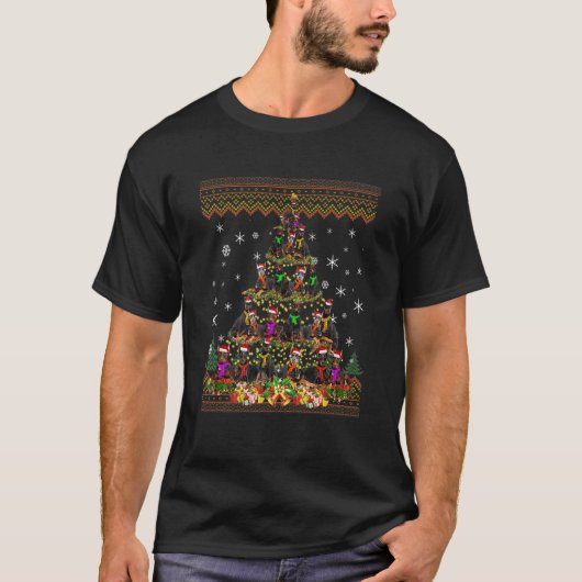 Doberman Christmas Ugly Sweater Christmas Tree T-Shirt (Vorderseite)