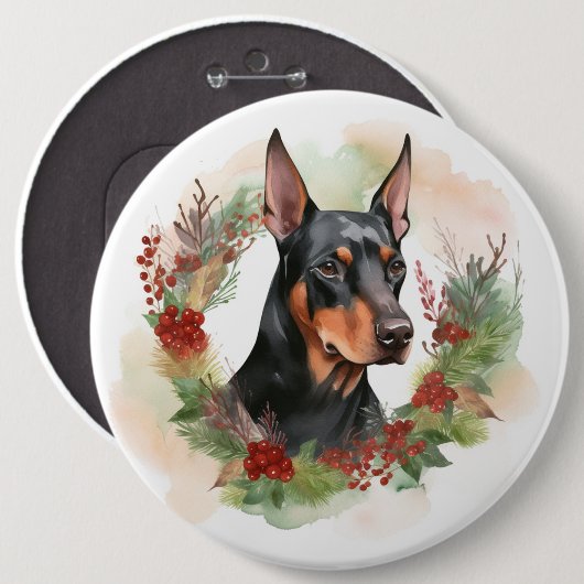 Doberman Christmas Wreath Festivals Button (Vorne & Hinten)