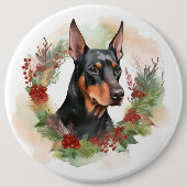 Doberman Christmas Wreath Festivals Button (Vorderseite)