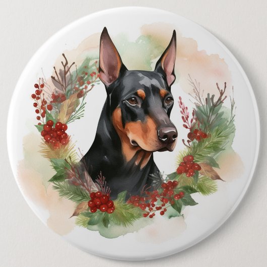 Doberman Christmas Wreath Festivals Button (Vorderseite)
