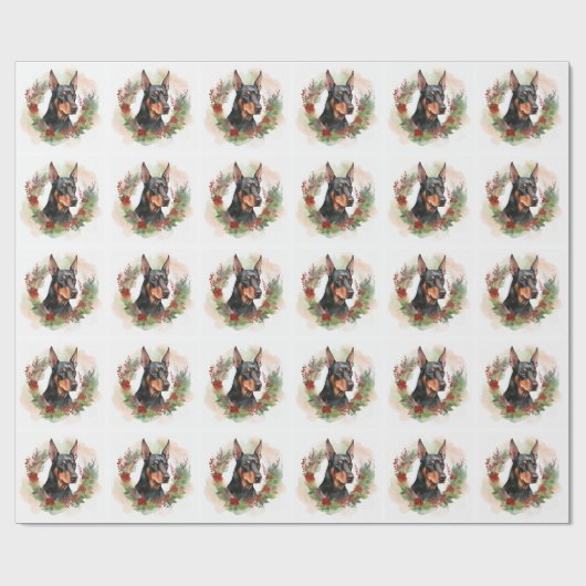Doberman Christmas Wreath Festivals Geschenkpapier (Flach)