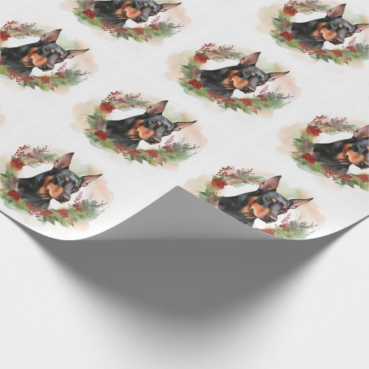 Doberman Christmas Wreath Festivals Geschenkpapier (Ecke)
