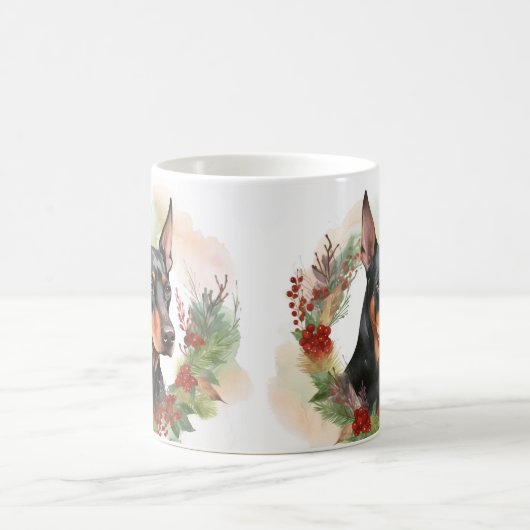 Doberman Christmas Wreath Festivals Kaffeetasse (Mittel)