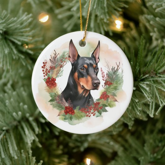 Doberman Christmas Wreath Festivals Keramik Ornament (Baum)