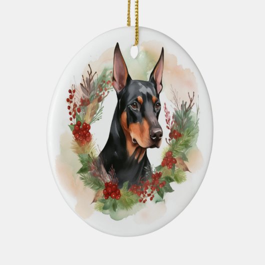 Doberman Christmas Wreath Festivals Keramik Ornament (Rechts)