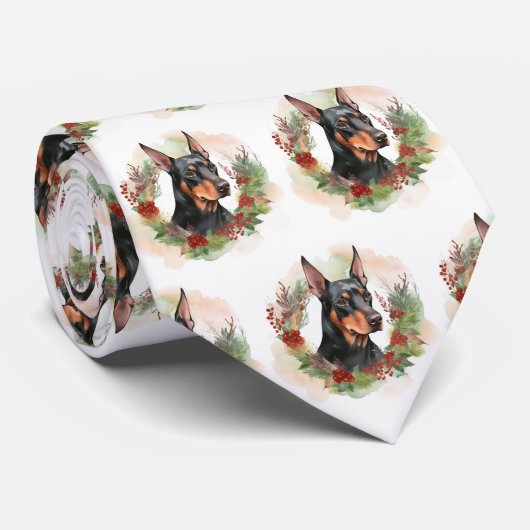 Doberman Christmas Wreath Festivals Krawatte (Gerollt)