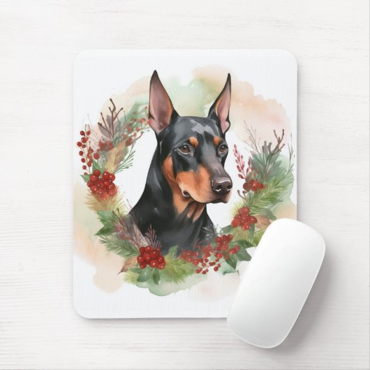 Doberman Christmas Wreath Festivals Mousepad (Mit Mouse)