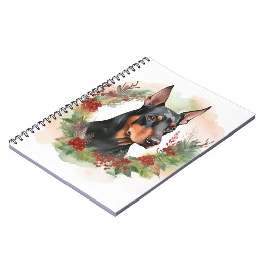 Doberman Christmas Wreath Festivals Notizblock (Linke Seite)