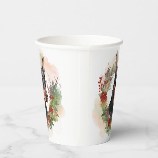 Doberman Christmas Wreath Festivals Pappbecher (Rechts)