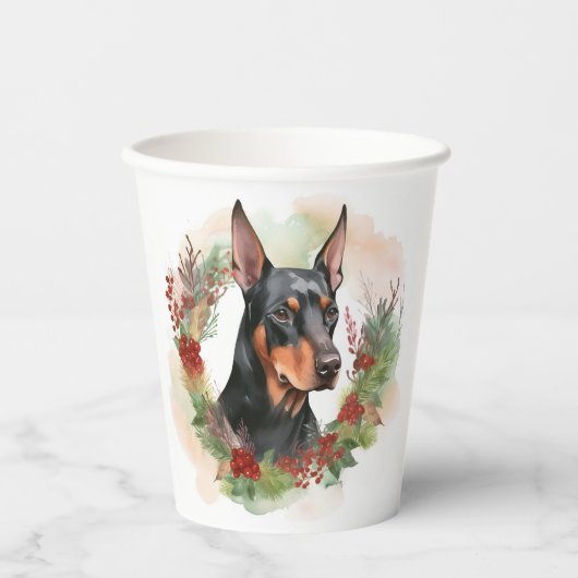 Doberman Christmas Wreath Festivals Pappbecher (Vorderseite)
