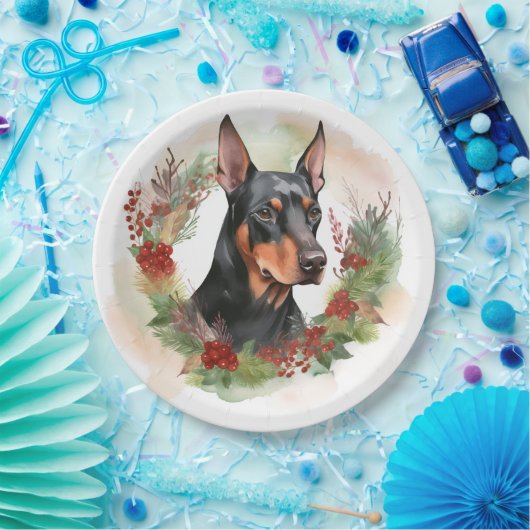 Doberman Christmas Wreath Festivals Pappteller (Party)