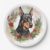 Doberman Christmas Wreath Festivals Pappteller (Vorderseite)