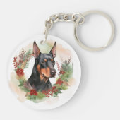 Doberman Christmas Wreath Festivals Schlüsselanhänger (Rückseite)
