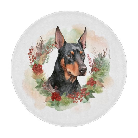 Doberman Christmas Wreath Festivals Schneidebrett (Vorderseite)