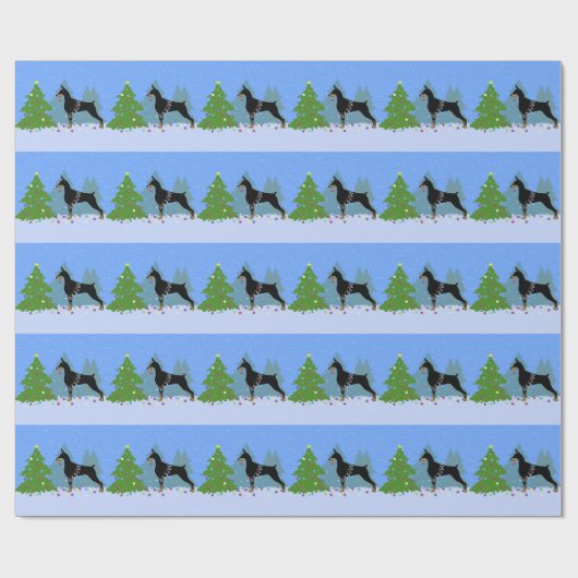 Doberman Dekorationsbaum im Wald Geschenkpapier (Flach)