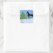 Doberman Dekorationsbaum im Wald Quadratischer Aufkleber (Tasche)