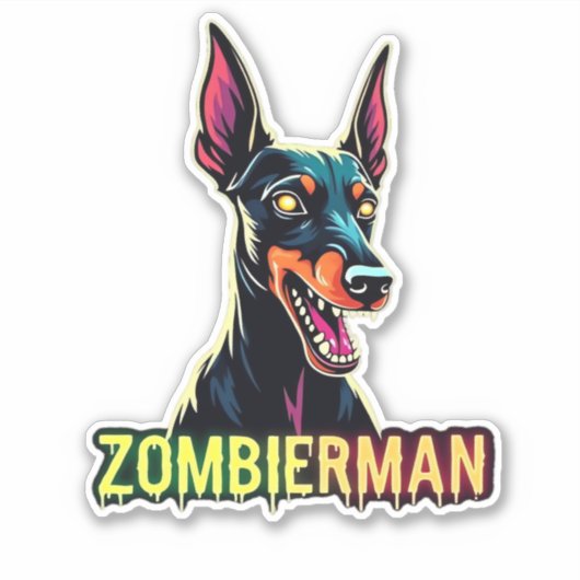 Doberman Dobermann Doby Dobermann Zombie Dog Hallo Aufkleber (Vorderseite)