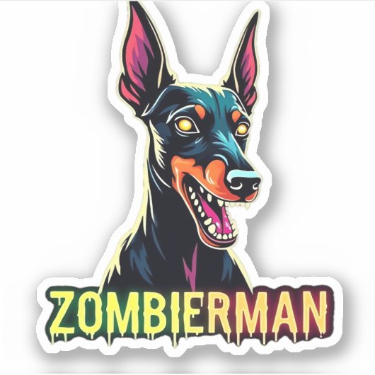 Doberman Dobermann Doby Dobermann Zombie Dog Hallo Aufkleber (Vorderseite)