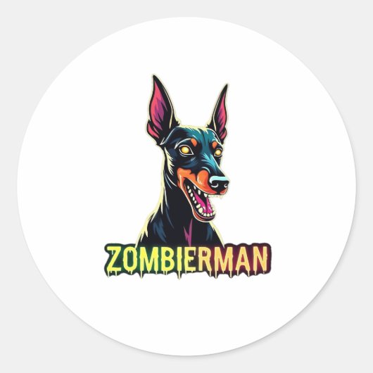 Doberman Dobermann Doby Dobermann Zombie Dog Hallo Runder Aufkleber (Vorderseite)