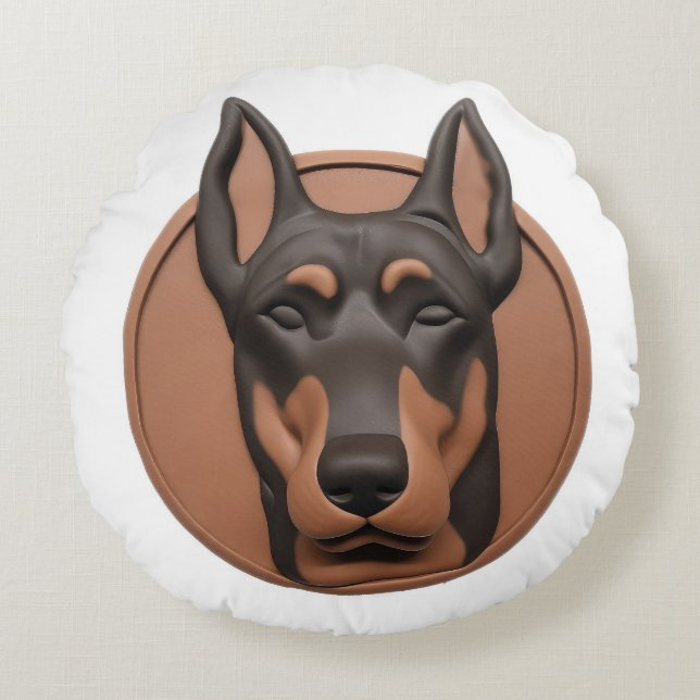 Doberman Dog 3D Inspiriert Rundes Kissen (Vorderseite)