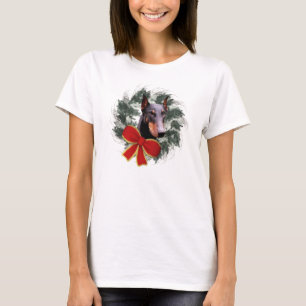Doberman Dog and Kranz Weihnachten T-Shirt