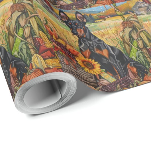 Doberman Dog Autumn Harvest Erntedank Geschenkpapier (Rolleneckpunkt)