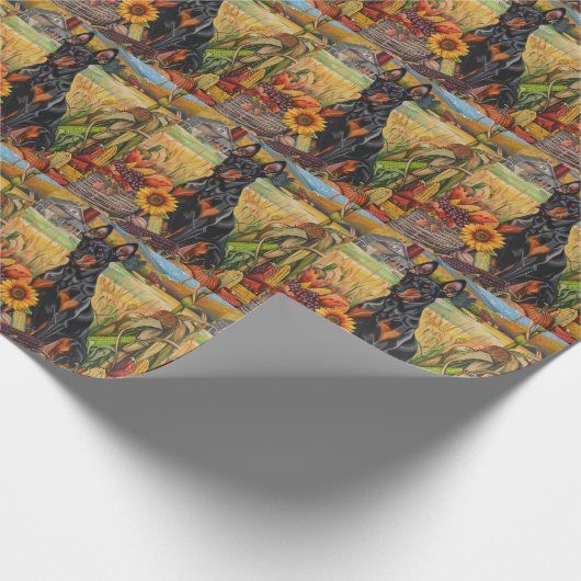 Doberman Dog Autumn Harvest Erntedank Geschenkpapier (Ecke)
