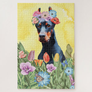 Doberman Dog Blume Puzzle