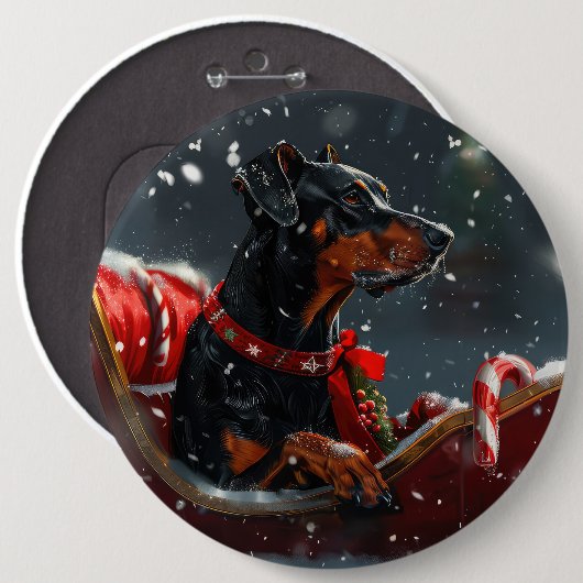 Doberman Dog Christmas Festive Button (Vorne & Hinten)
