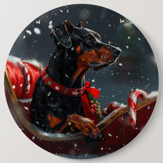 Doberman Dog Christmas Festive Button (Vorderseite)