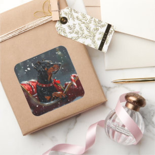 Doberman Dog Christmas Festive Quadratischer Aufkleber
