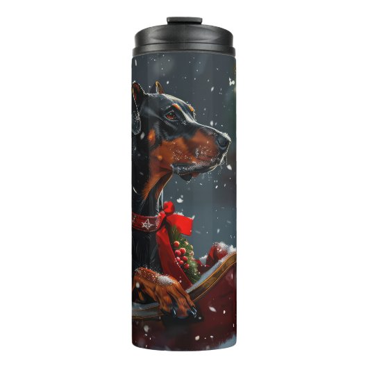 Doberman Dog Christmas Festive Thermosbecher (Vorderseite)