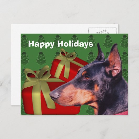 Doberman Dog Christmas Holiday Postcard Feiertagspostkarte (Vorne/Hinten)