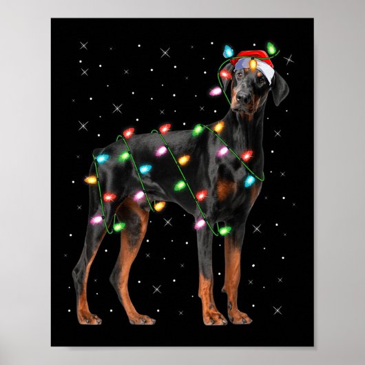 Doberman Dog Christmas Lights Santa Pet Dog Lover Poster (Vorne)