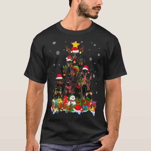 Doberman Dog Christmas Tree Lights Xmas Weihnachts T-Shirt (Vorderseite)