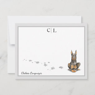 Doberman Dog Gray Border Monogram & Ihr Name Mitteilungskarte