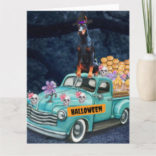 Doberman Dog Halloween Truck Beängstigende Nacht Karte