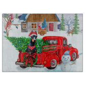 Doberman Dog in Christmas Delivery LKW Schnee Schneidebrett (Vorderseite)