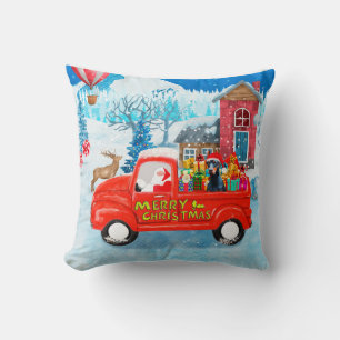 Doberman Dog in Christmas Delivery Truck Schnee Kissen