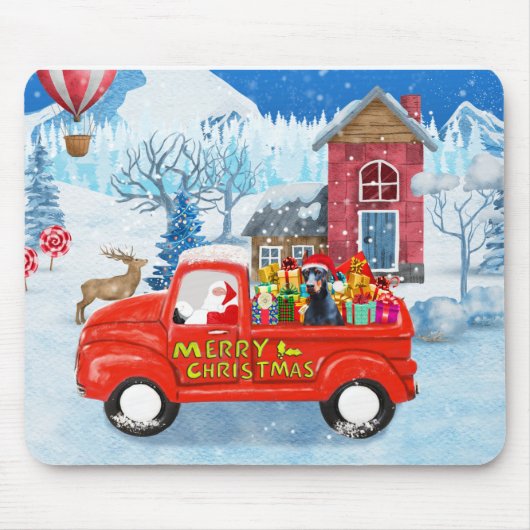 Doberman Dog in Christmas Delivery Truck Schnee Mousepad (Vorne)