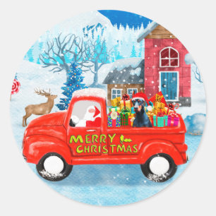 Doberman Dog in Christmas Delivery Truck Schnee Runder Aufkleber