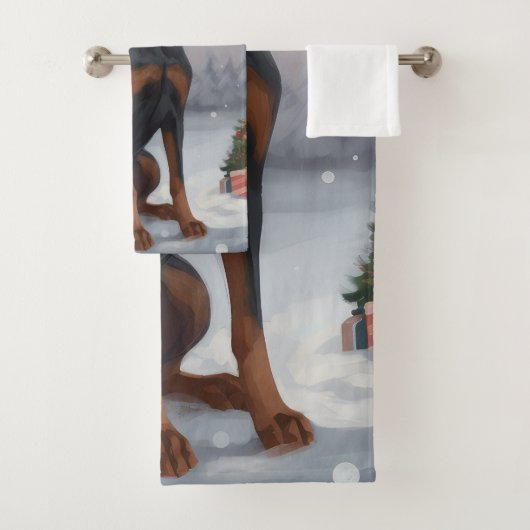 Doberman Dog in Schnee Weihnachten Badhandtuch Set (Insitu)
