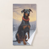 Doberman Dog in Schnee Weihnachten Badhandtuch Set (Handtuch)