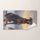 Doberman Dog in Schnee Weihnachten Badhandtuch Set (Handtuch)