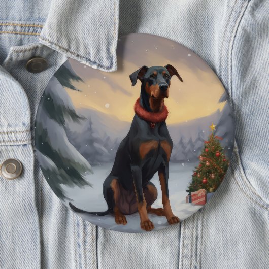 Doberman Dog in Schnee Weihnachten Button (Beispiel)