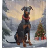 Doberman Dog in Schnee Weihnachten Duschvorhang (Vorderseite)