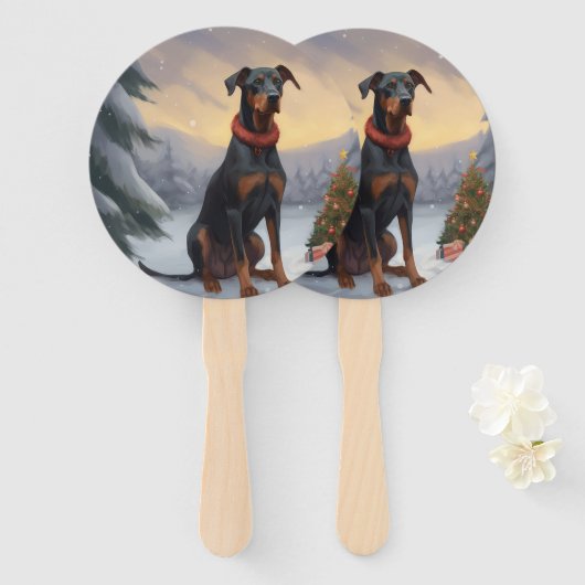 Doberman Dog in Schnee Weihnachten Fächer (Vorne und Hinten)