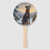 Doberman Dog in Schnee Weihnachten Fächer (Vorderseite)