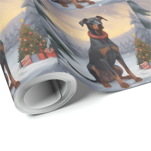 Doberman Dog in Schnee Weihnachten Geschenkpapier (Rolleneckpunkt)