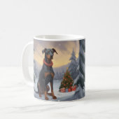 Doberman Dog in Schnee Weihnachten Kaffeetasse (Vorderseite Links)